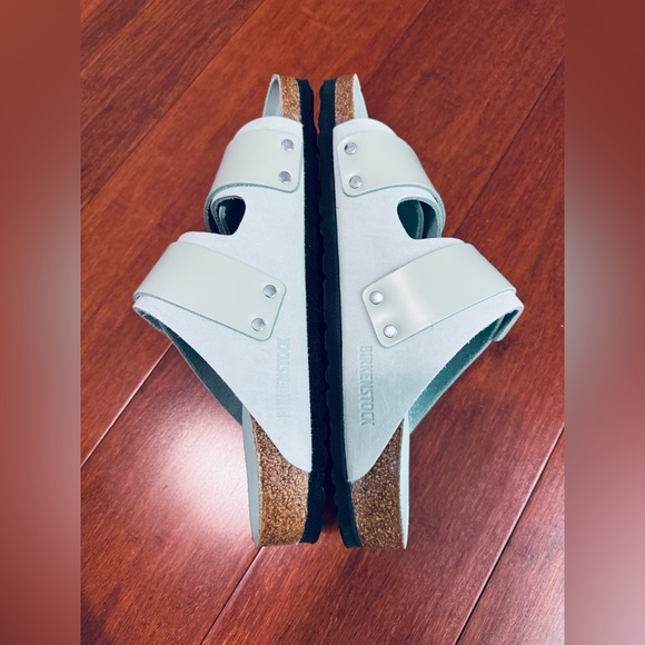 Birkenstock Uji Nubuck shine Leather straps slide sandals in surf green EU 39 - Picture 6 of 11